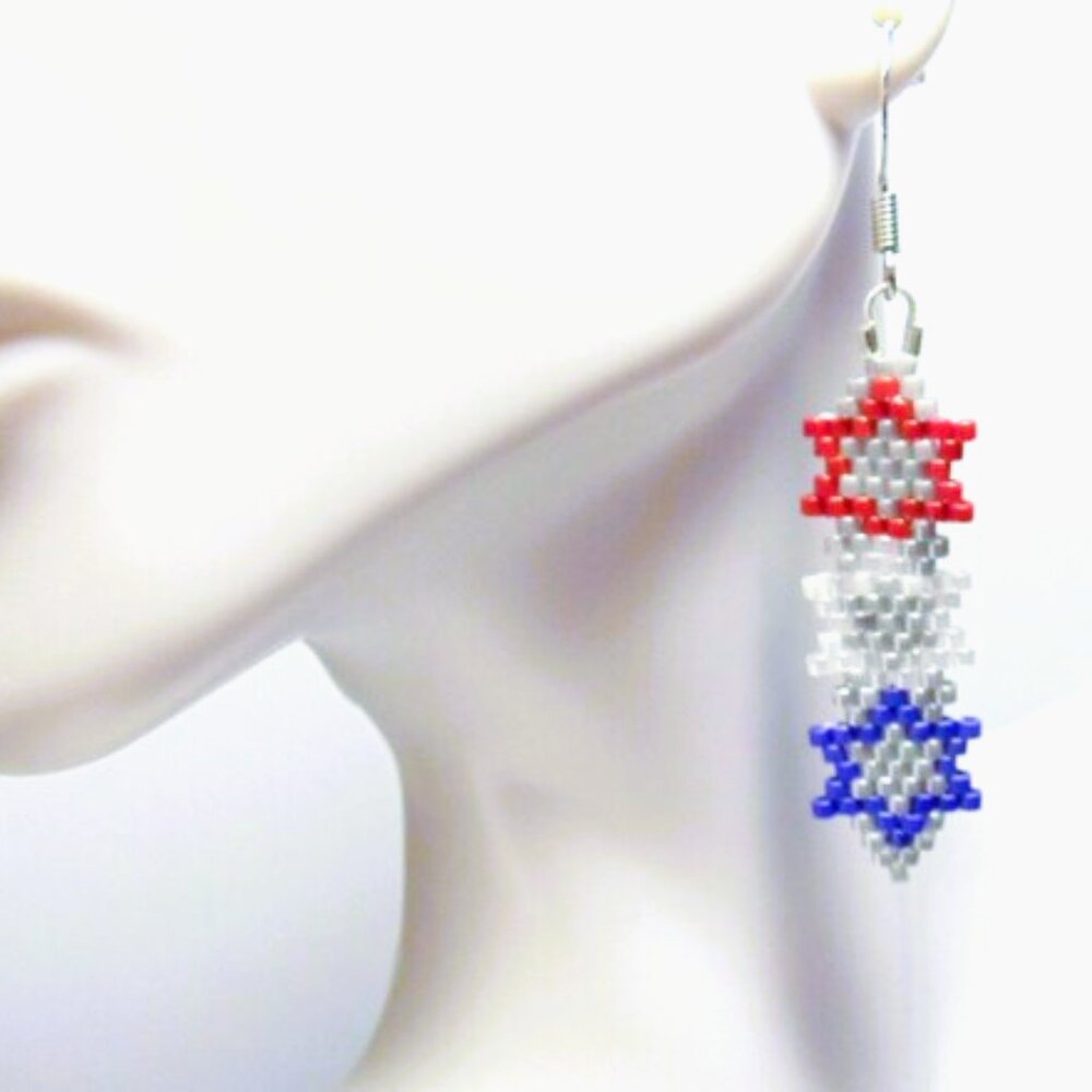 Triple Star Bead Weaving Earrings, 4th of July Earrings, Patriotic Star Earrings